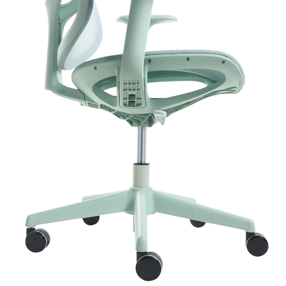 Sedia da ufficio verde in rete con base girevole, braccioli e altezza regolabile per ufficio domestico e open space