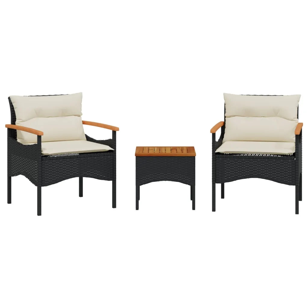 Set Divani da Giardino 3 pz | Set Salotto da Giardino con Cuscini in Polyrattan Nero