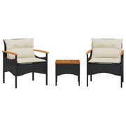Set Divani da Giardino 3 pz | Set Salotto da Giardino con Cuscini in Polyrattan Nero