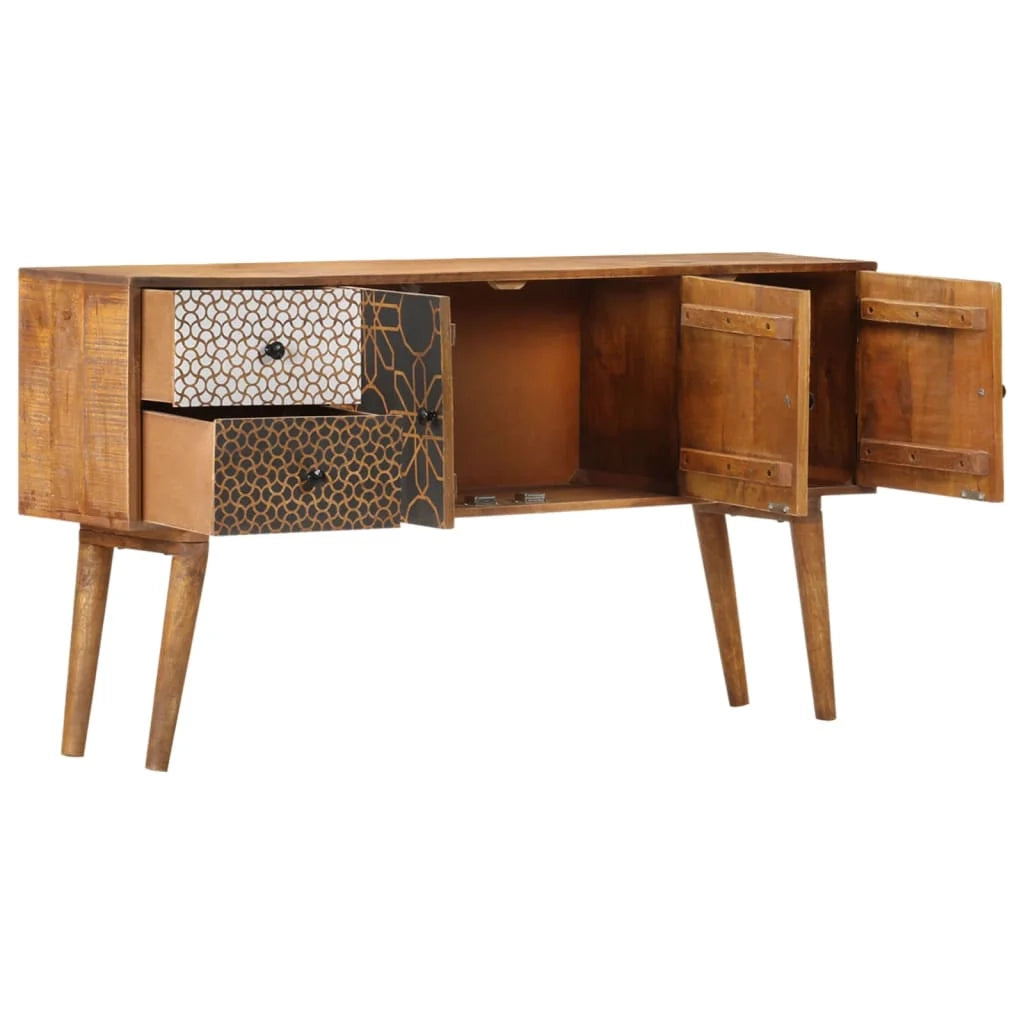 Buffet credenza cassettiera armadio mobile contenitore organizer per cucina soggiorno salotto con motivo stampato 130 x 30 x 70 cm legno massello di mango marrone 02_0030086