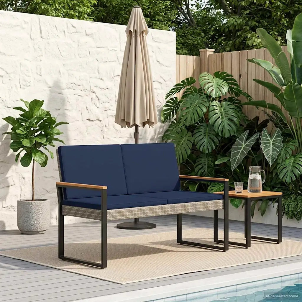 Panchina da esterno | Panchina da Giardino | Panca da Giardino Grigio e Blu Navy 107 x 61 x 80 cm