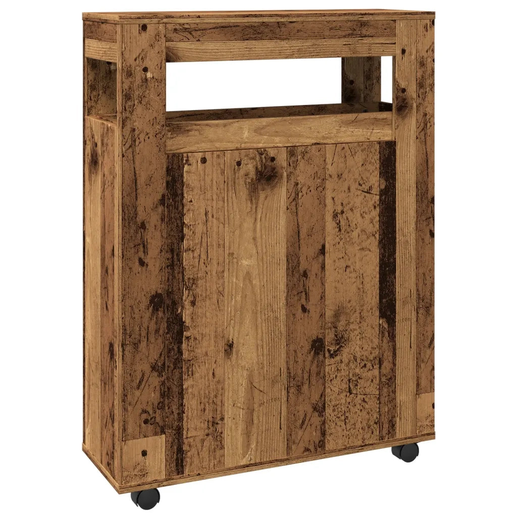 Mobile da Bagno Stretto con Ruote Legno Vecchio in Truciolato 855275