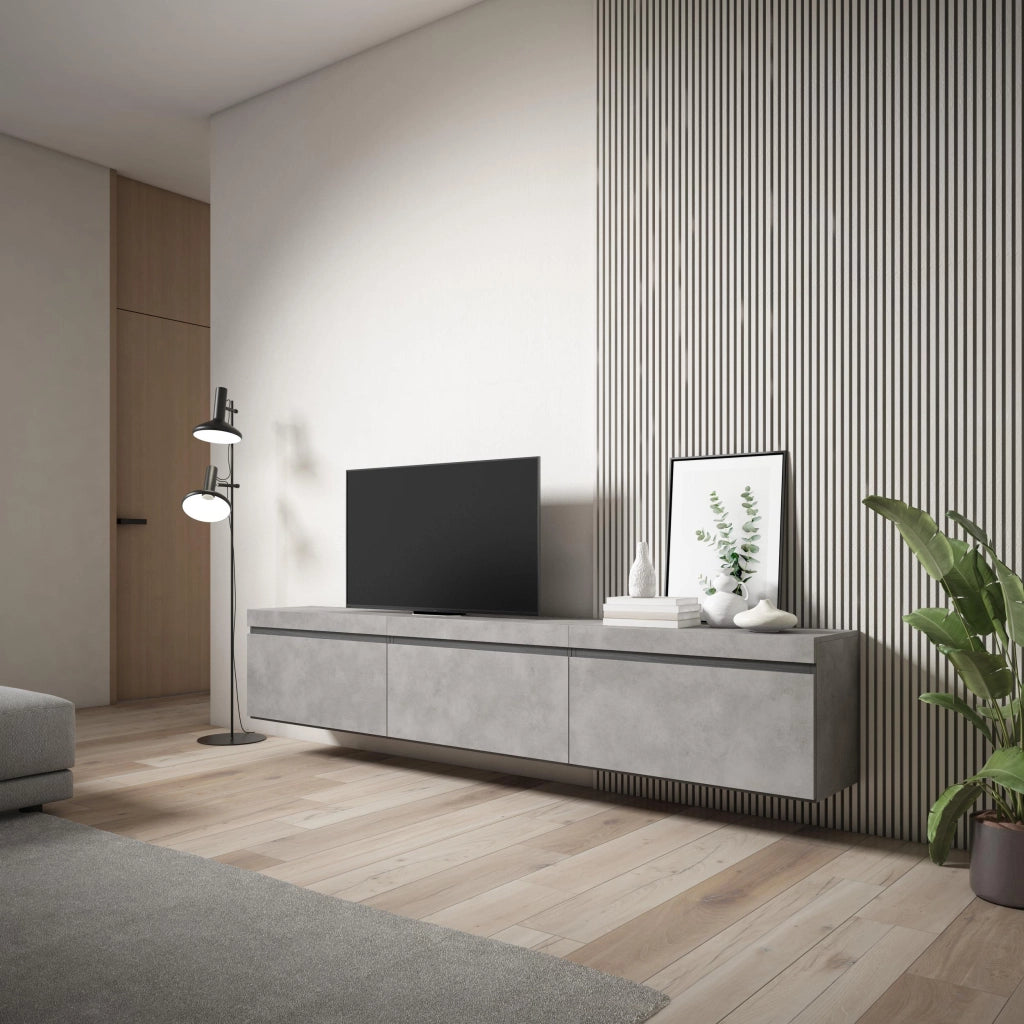 Mobile TV Soggiorno, 240x35x45cm, da appendere, grigio cemento RF3598