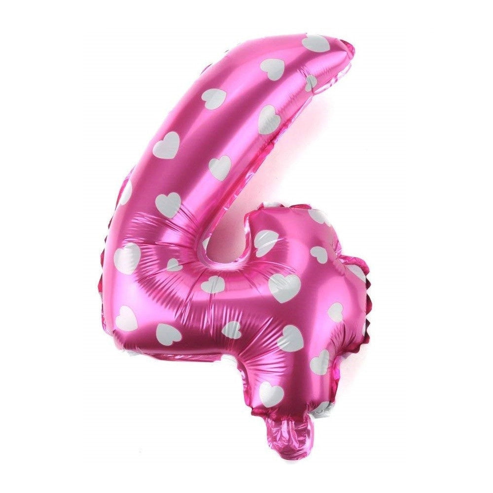 Trade Shop - Palloncino Numero 4 Rosa Cuori Cuoricini 35cm Elio Decorazione Party Festa -