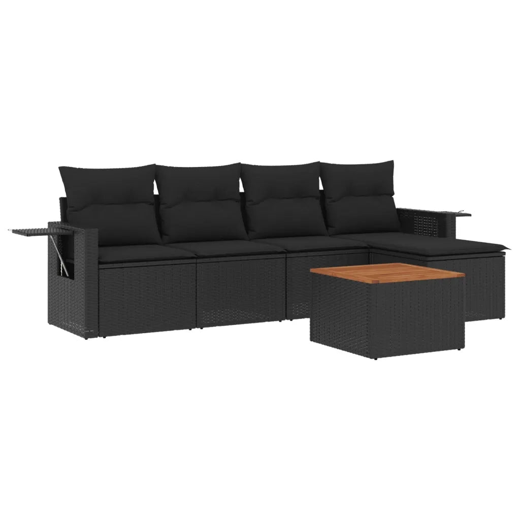 Set Divano da Giardino 6 pz con Cuscini-Sofa da Giardino-Divanetto da esterno Nero in Polyrattan 733606
