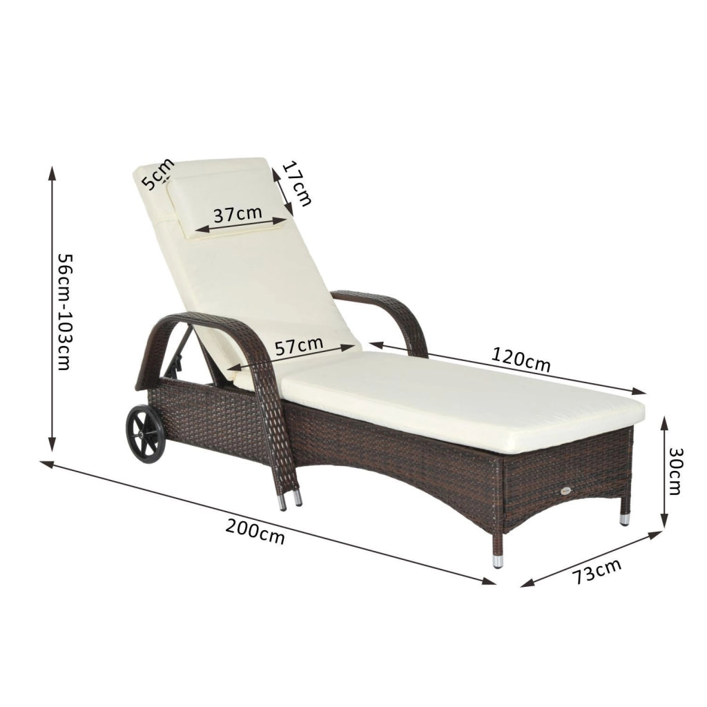 Easycomfort Lettino Prendisole da Giardino con Ruote, Sedia a Sdraio per Spiaggia con Altezza Regolabile in Rattan, Marrone e Crema, 200x73x103cm