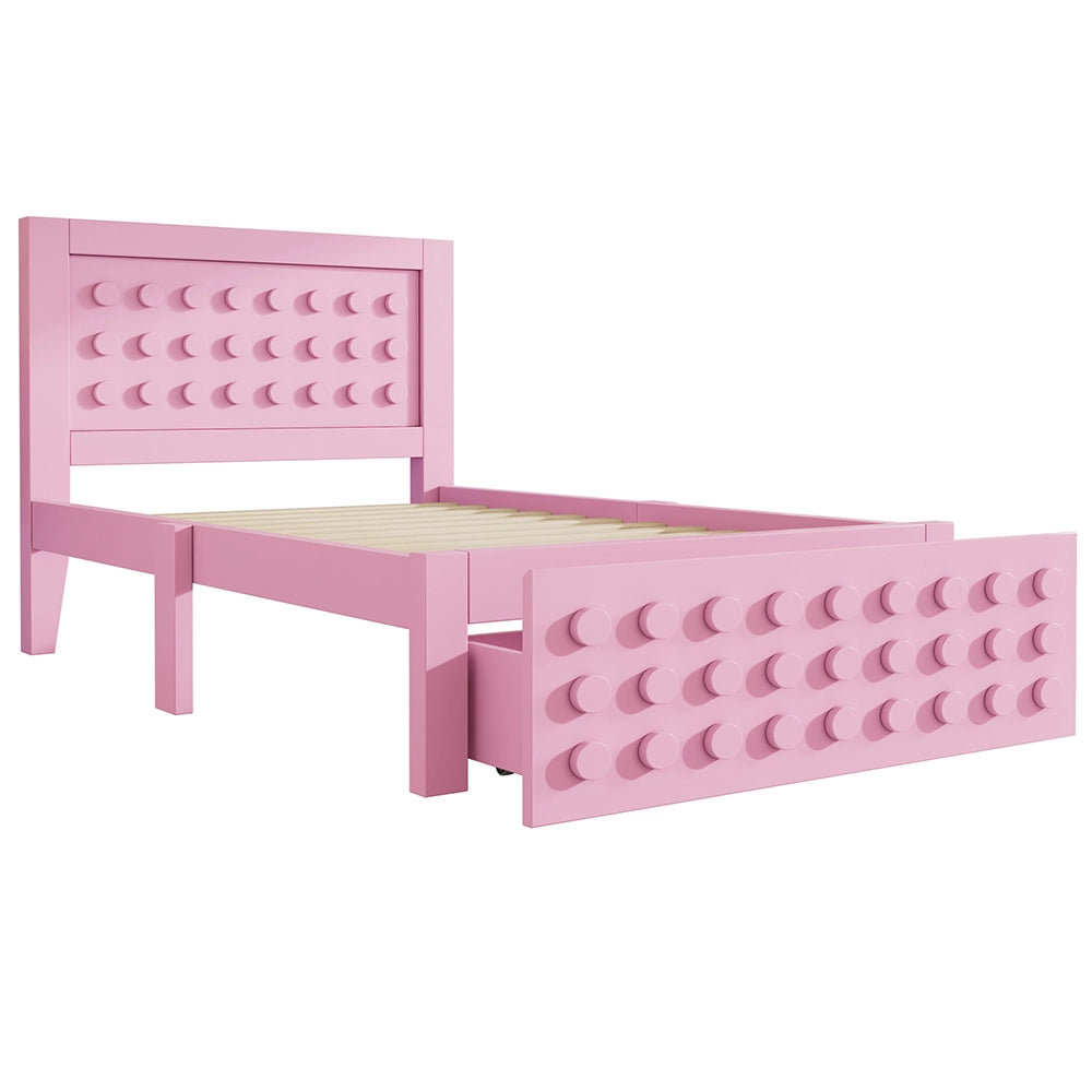 Letto bambino-Xylo-90x200 cm-design a blocchi, cassetti, contenitore, rosa, senza materasso