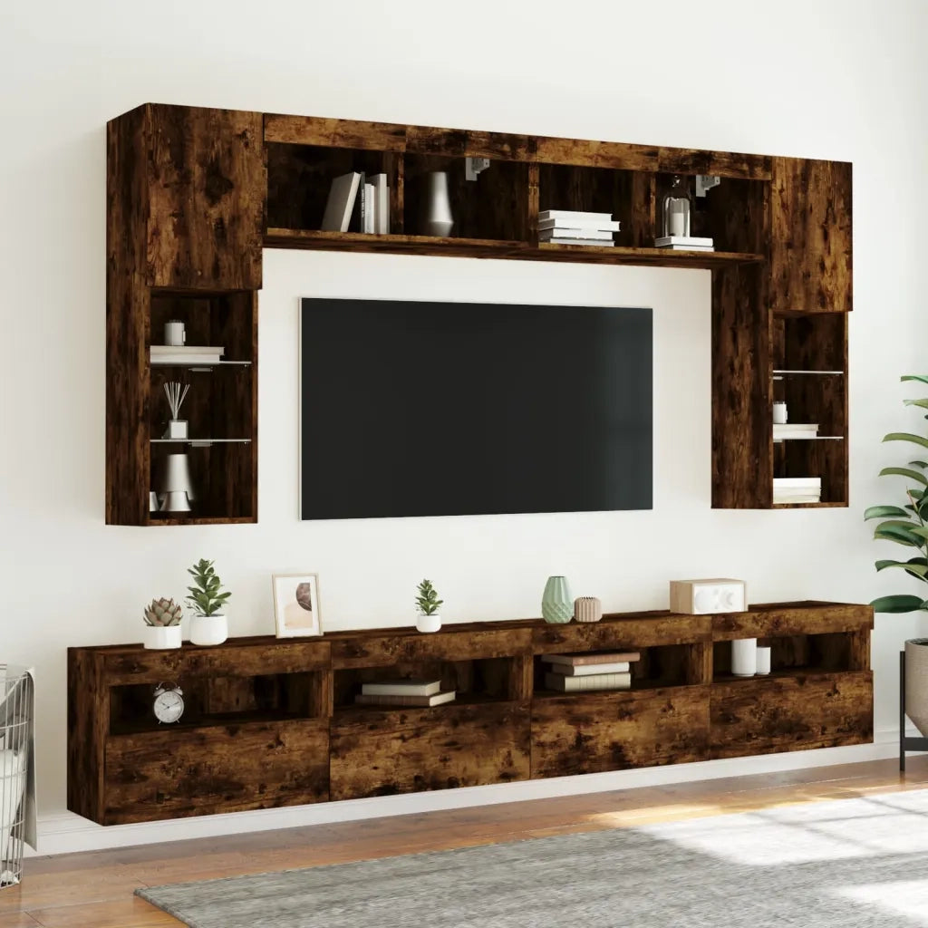 Mobili TV a Parete con Luci LED 2pz-Set di 2 Credenza per TV sospesa Rovere Fumo 60x30x40 cm
