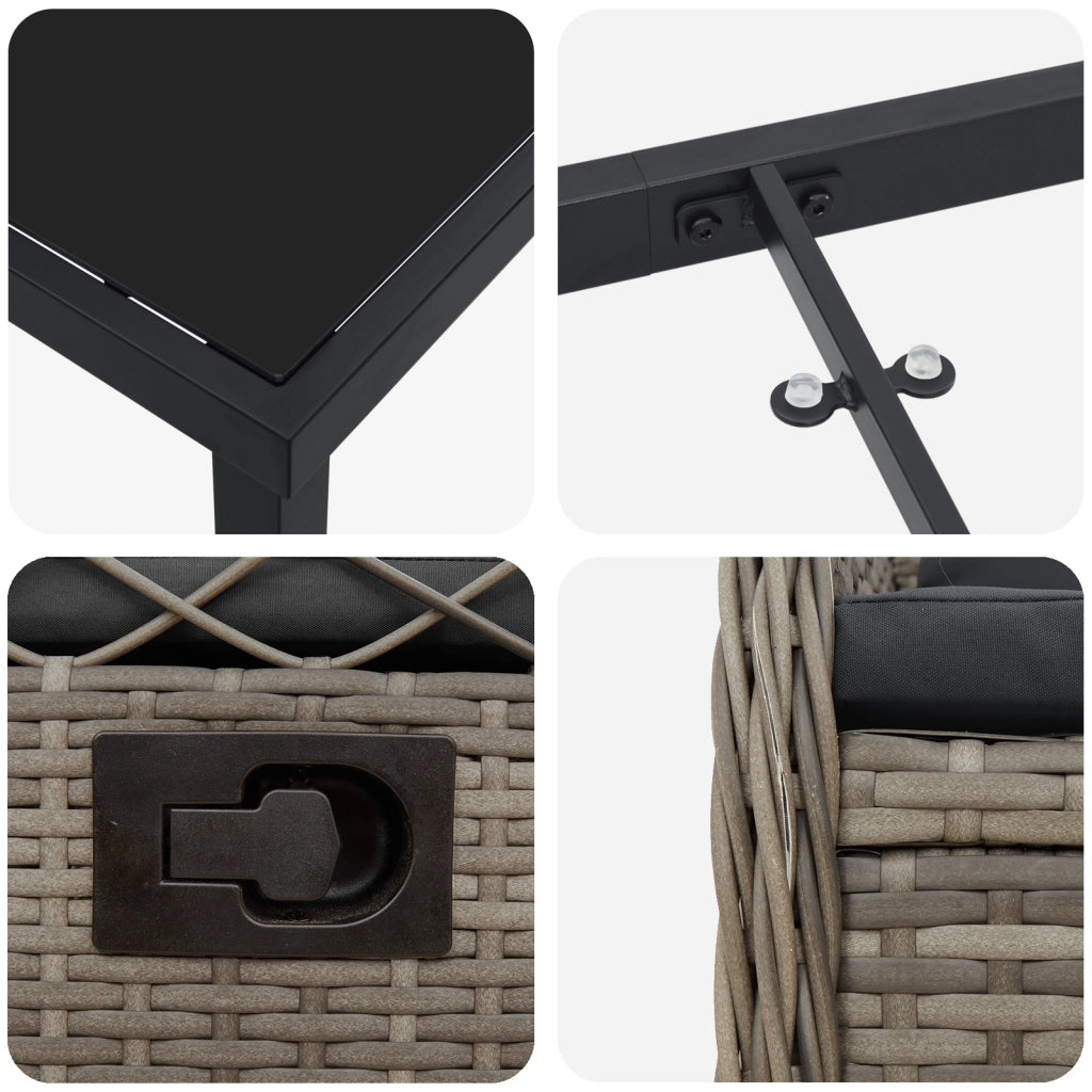 Set da Pranzo da Giardino 7 Pezzi Grigio in Rattan Polietileno