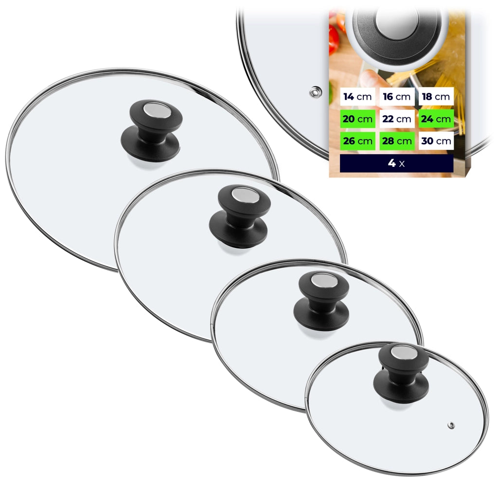 Set di coperchi in vetro KADAX resistenti al calore per pentole e padelle da 20/24/26/28 cm.