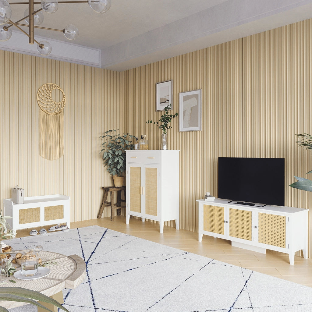 Scarpiera con 2 ante e cassetto effetto cannage ¨C zephmum ¨C bianco 80x35x110 cm