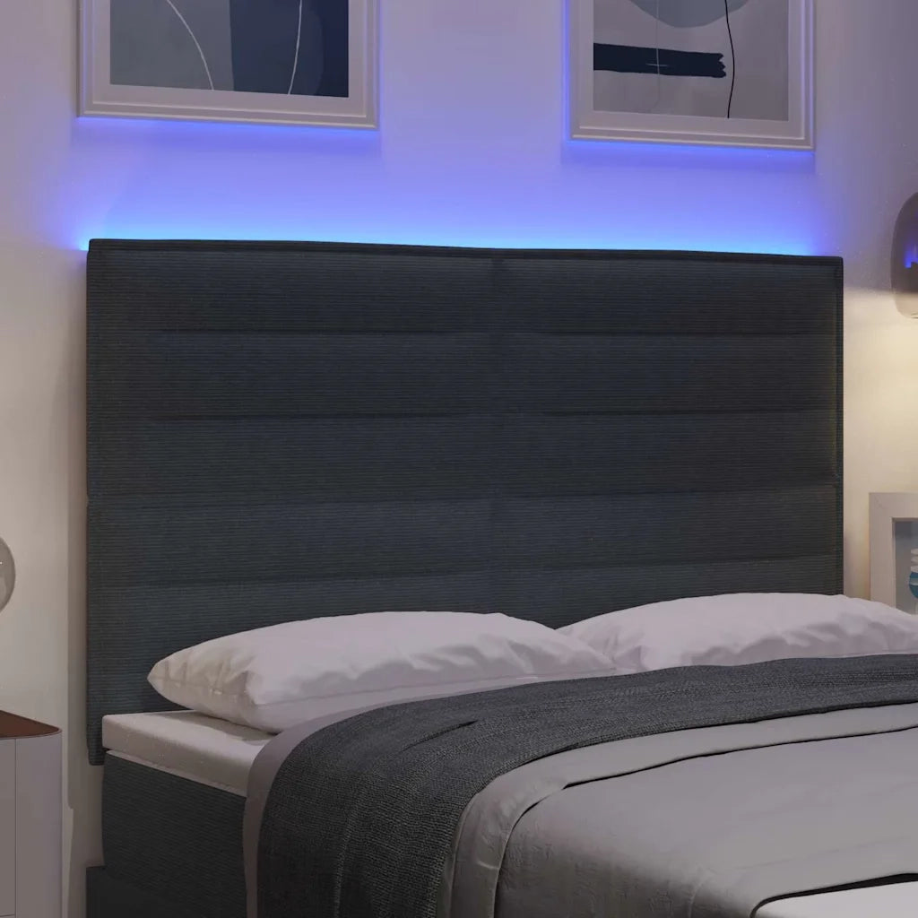 Testiera LED con testiera Grigio scuro 144 cm Tessuto in Cords 3338327