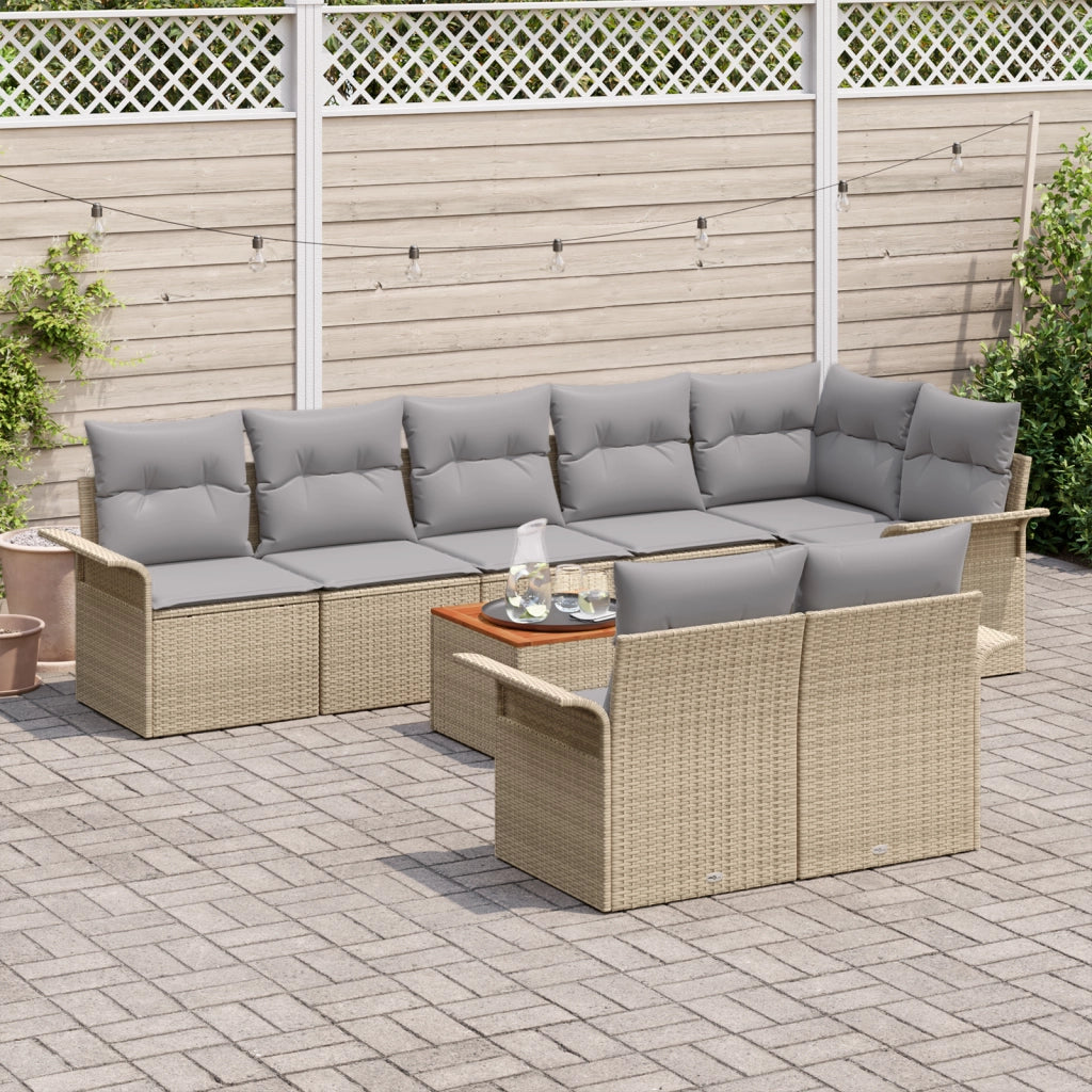 Set di divani da giardino da 9 pezzi con cuscini Beige Polyrattan Acacia