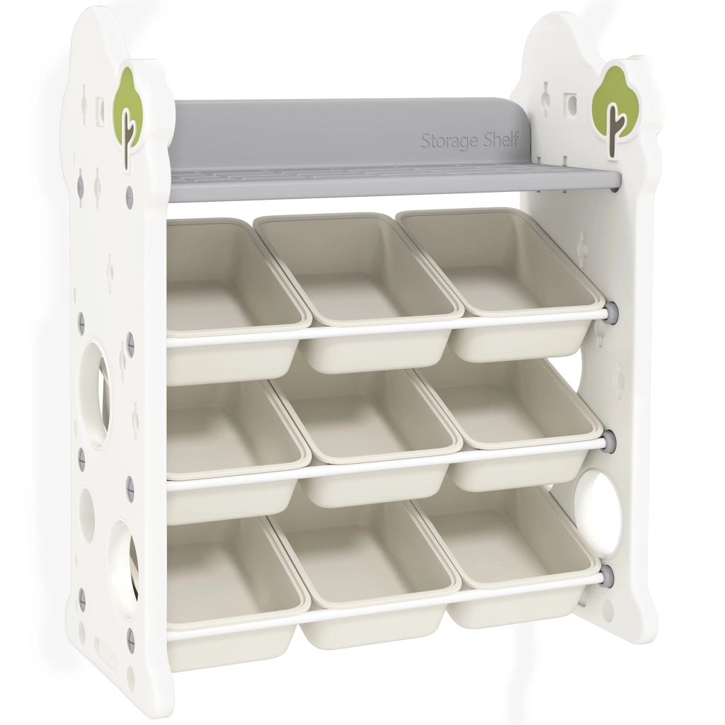 Scaffale Portagiochi a 4 Livelli con 9 Contenitori 77x42x94 cm in HDPE Bianco Crema