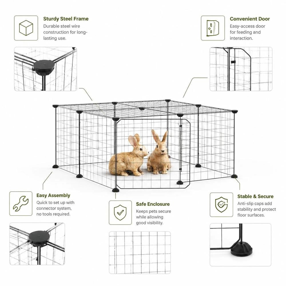 12-piece Pet Cage With Door, Black, 35x35 Cm, Steel
