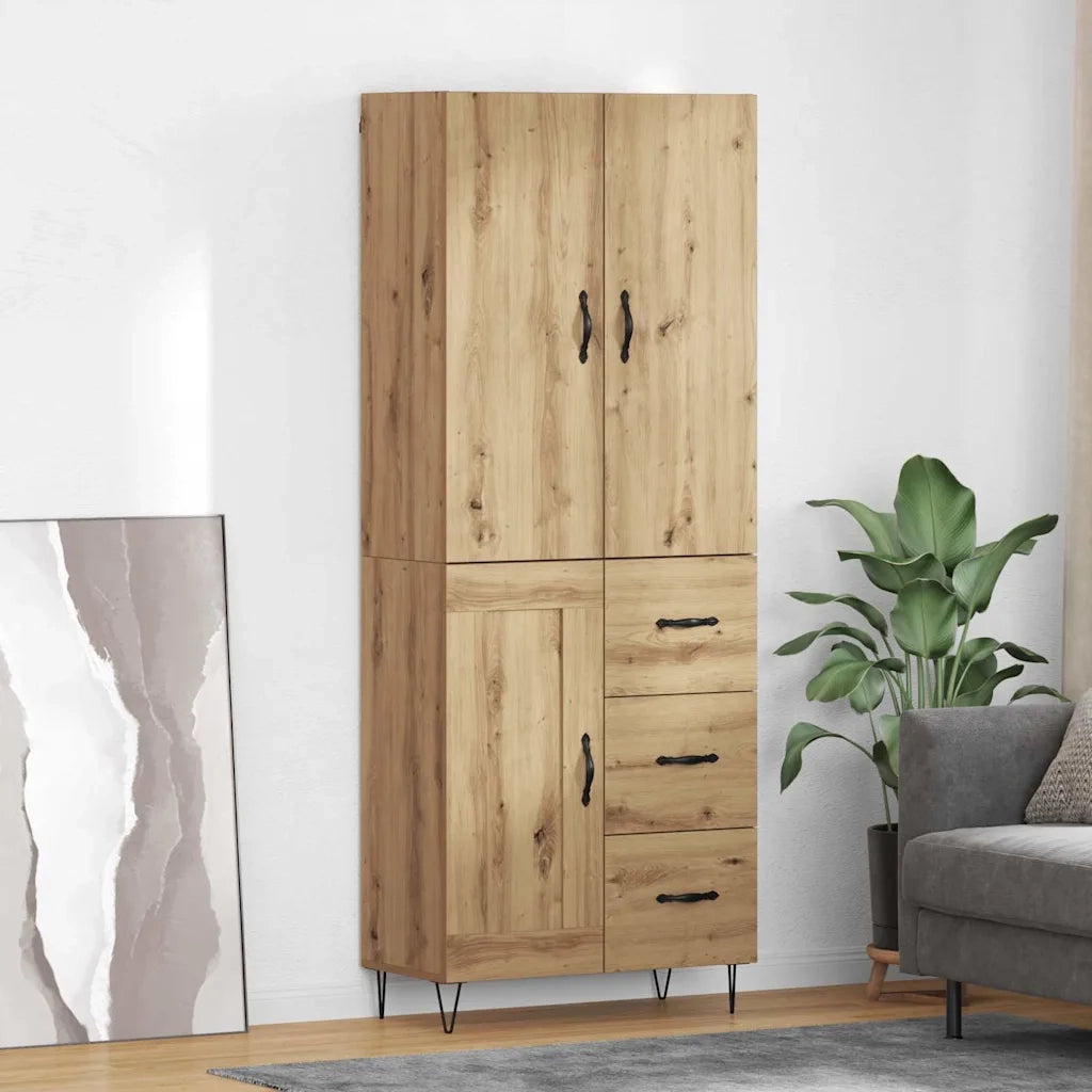 Credenza 2 pcs Rovere artigianale Legno ingegnerizzato e vetro