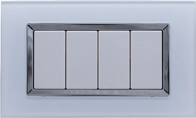 Placca Elegance Bianco Vetro 504 4M Moduli Compatibile Bticino Matix SD68004VT
