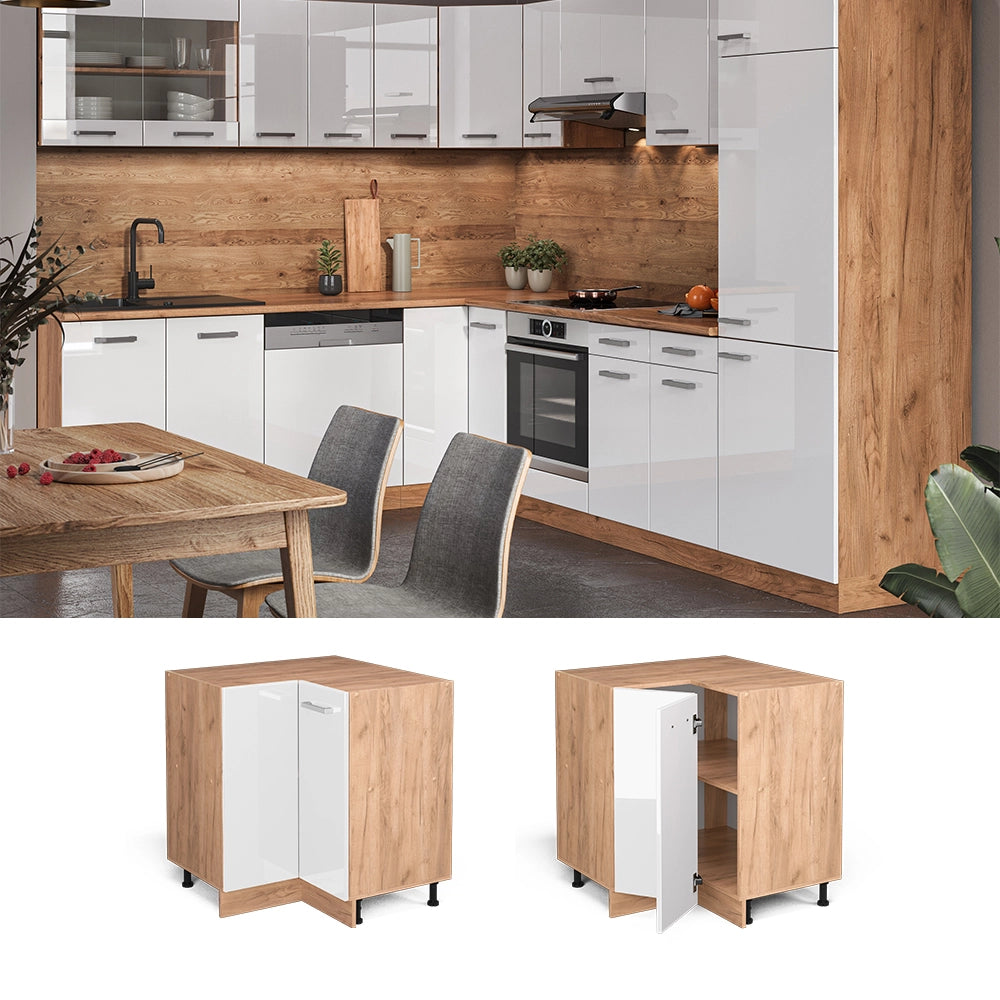 Vicco Mobile ad angolo cucina Bianco lucido 75.6 cm , PL Rovere