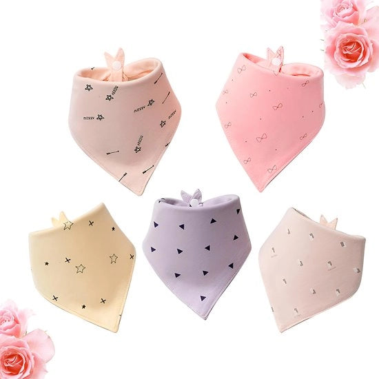 Slabbetjes per Bambino, 5-pack Bandana's 100% Canotta con 2 Dadi Regolabili e Doppie Funzioni per Neonati, Bambini - Stile 3