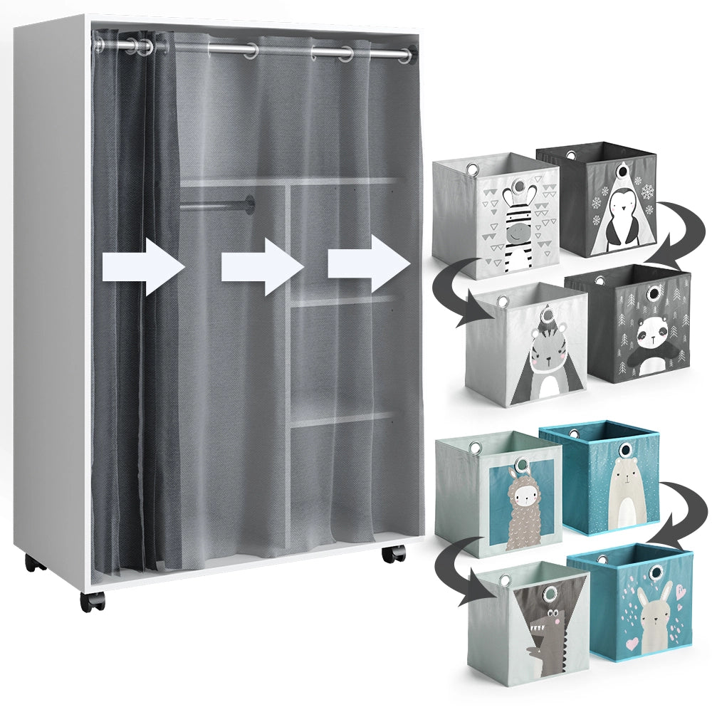 Vicco Armadio multifunzione Bianco 100 x 146.6 cm con box pieghevole