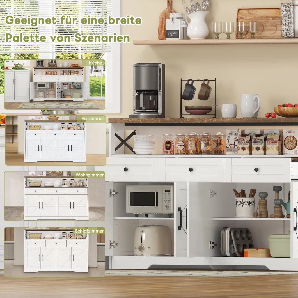BUFFET 140x35x95 cm con 3 cassetti e 2 armadi, MDF Marrone/Bianco