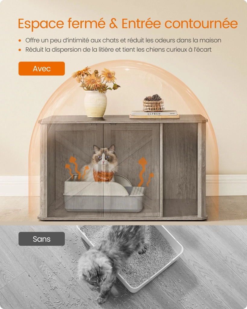 Mobiletto per lettiera per gatti arredamento moderno ingresso doppie ante maniglie cuccia per gatti tavolino laterale 85 x 485 x 50 cm grigio 12_0006513