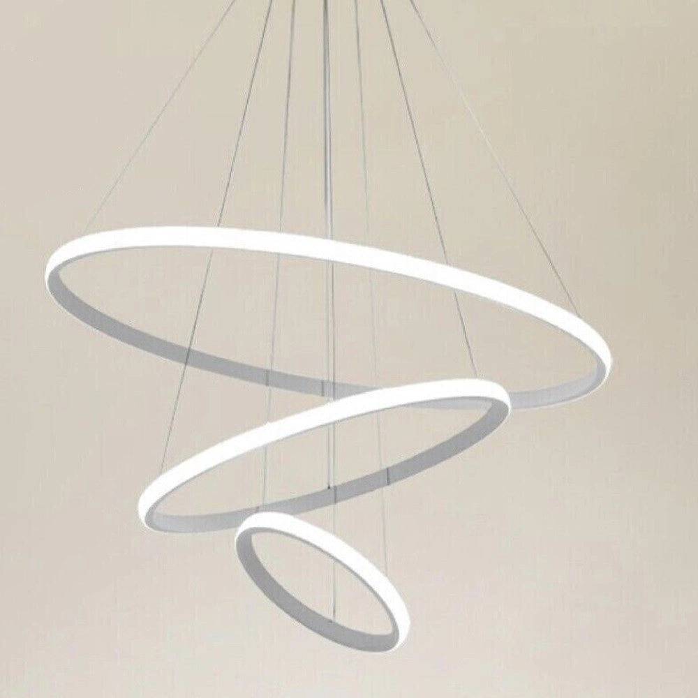 Trade Shop - Lampadario Sospeso Led 72w 3 Cerchi Pendente Rotondo Anelli Bianco Luce 4000k 50255 -