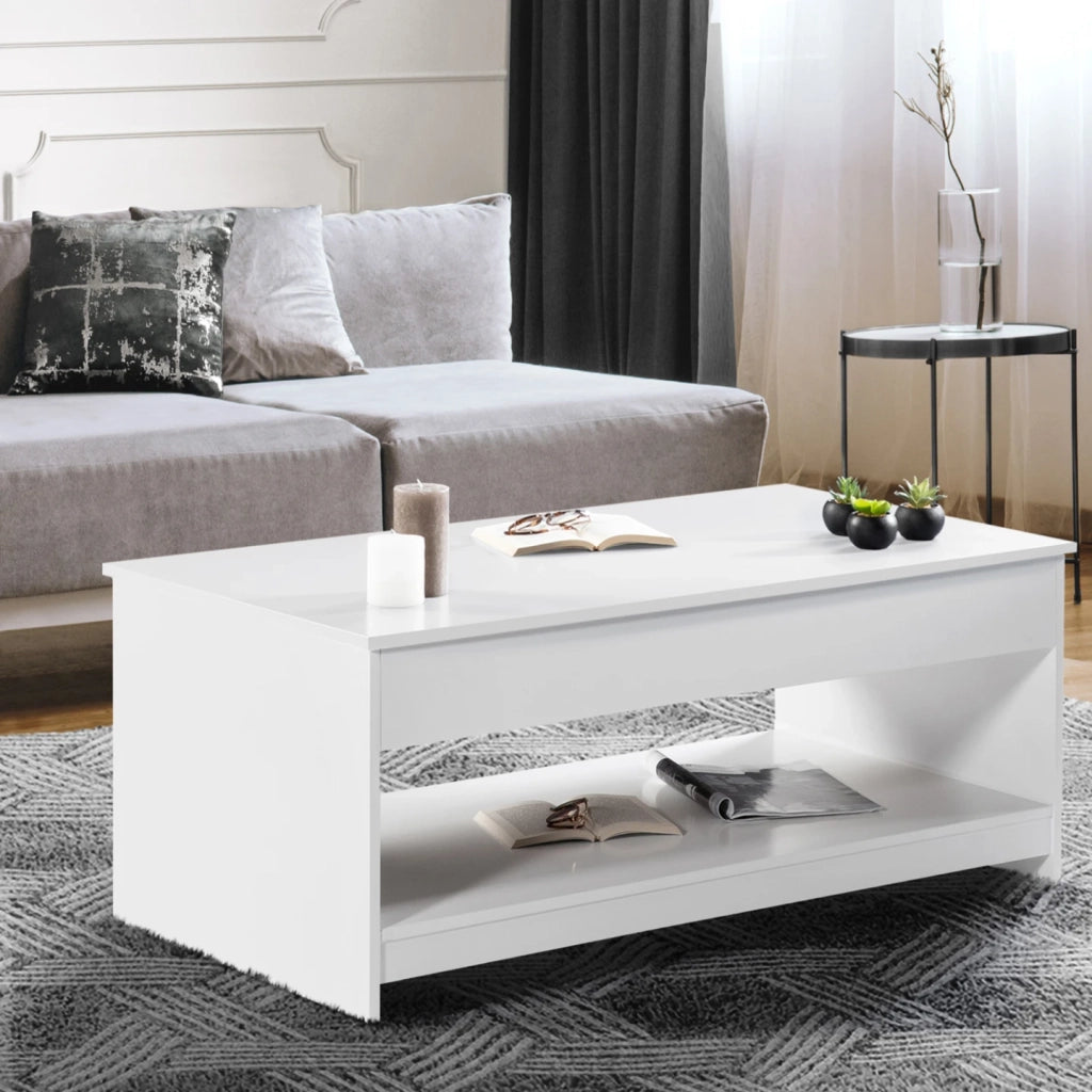 IDMarket - Tavolino con piano sollevabile in legno SOA bianco