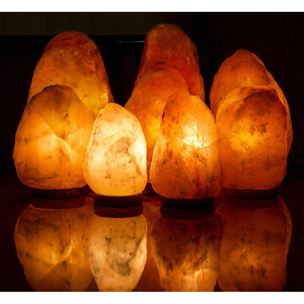 Trade Shop - Lampada Pietra Di Sale Himalayano Con Base In Cedro Allevia Stress Purifica Aria -        Kg. 2-3