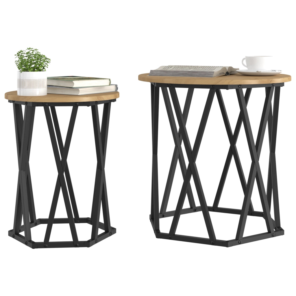 Set di 2 Tavolini in Legno Ingegnerizzato Rovere Artigianale di