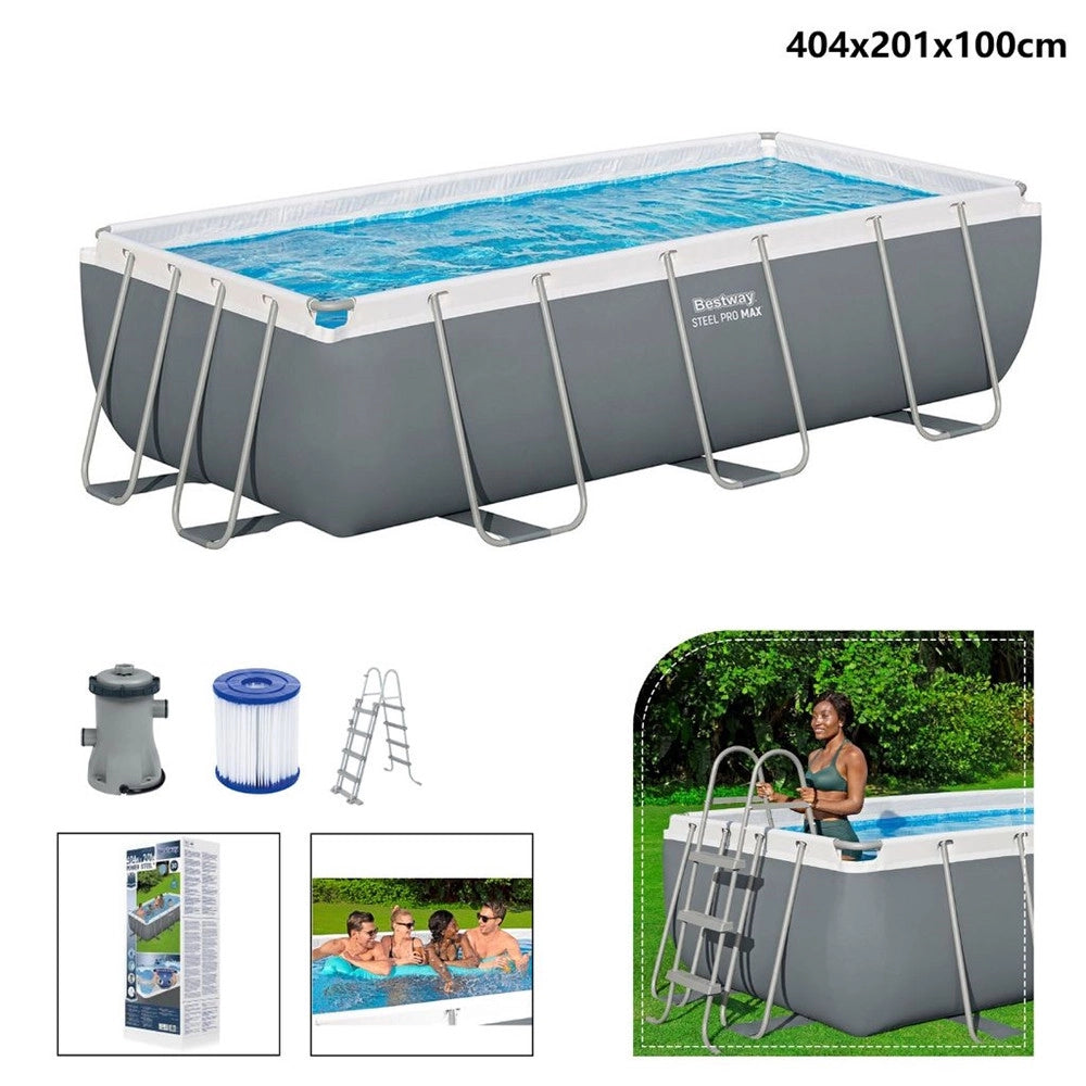 Trade Shop - Piscina Fuori Terra Power Steel Frame Rettangolare 404 X 201 X 100cm Pompa 56441 -