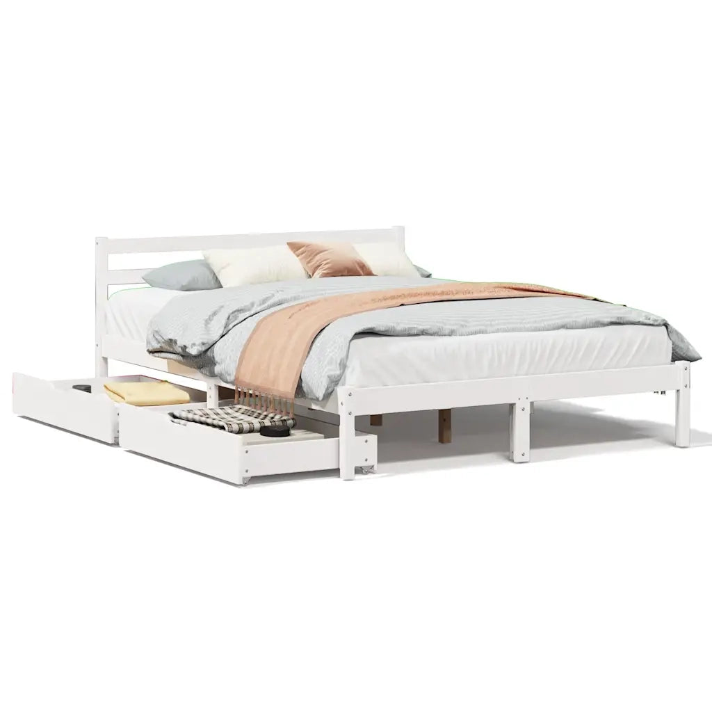 Letto senza Materasso-Struttura Letto Bianco 135x190 cm Legno Massello di Pino 293863