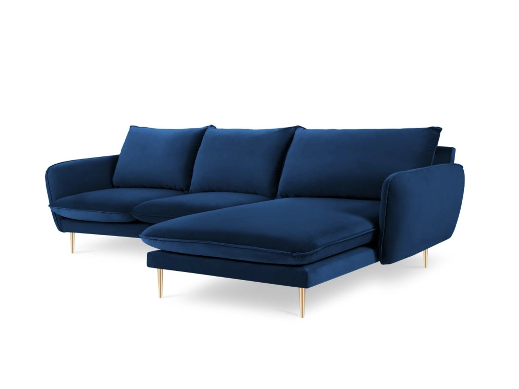Cosmopolitan Design - Divano angolare destro "Vienna" 5 posti in velluto blu reale 