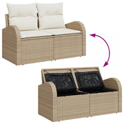 Set Divano da Giardino da 13 Pezzi con Cuscini Beige Polirattan Acacia