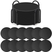 Set di 12 Sostegni in Silicone con Supporto - Sostegni per Vetrini - Sostegni in Silicone - Sostegni Ronde Design - Coasters - Anti Scivolamento - Resistente al Calore - Nero - Regalo