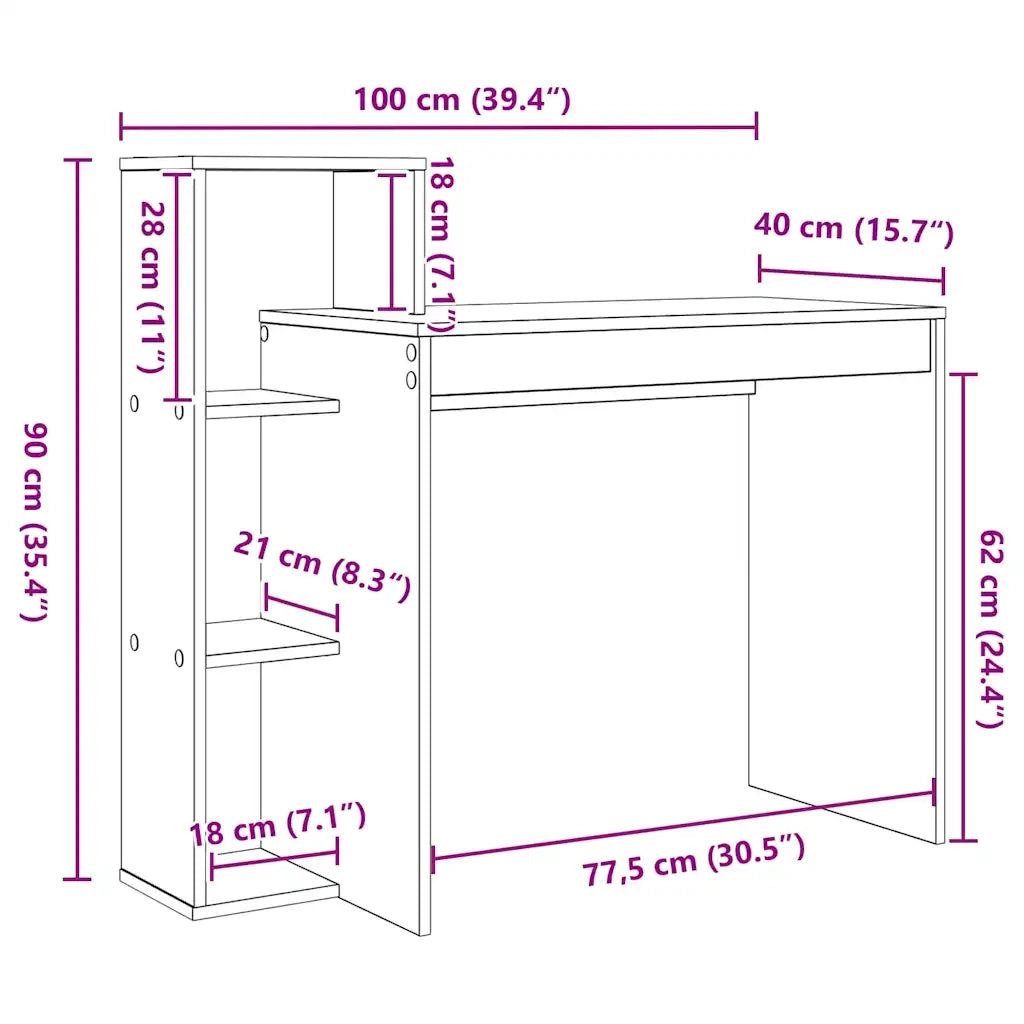 vidaXL Scrivania rovere artigianale 100 x 40 x 90 cm Legno multistrato