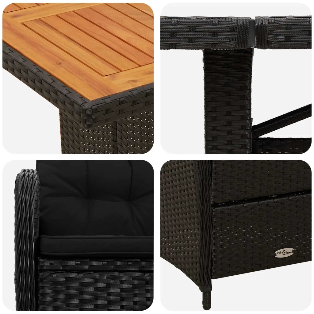 Set da pranzo per esterni 11 pz Nero polyrattan 3422372