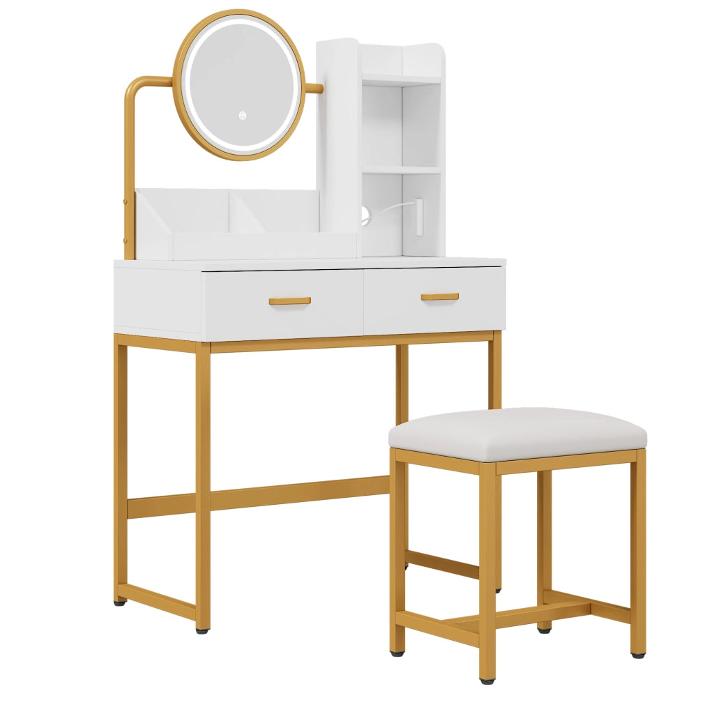 Scrivania Trucco con Specchio LED e Cassetti ¨C MINIMAL ¨C Bianco, 80x138.5x40 cm