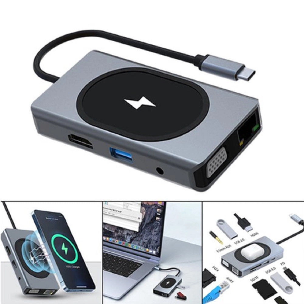 Trade Shop - Hub Docking Station Usb-c Con Ricarica Wireless Q-hu666 Adattatore Multifunzione -