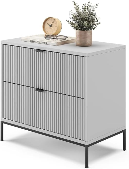 Comodino camera da letto Eliza, Grigio, 66 x 60 cm, combinabile per l'uso come tavolino laterale o comodino