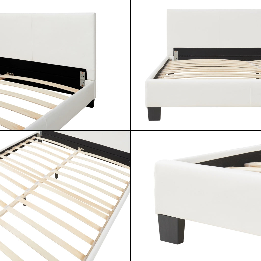 Letto Matrimoniale King Size Albacete con Testiera Alta e Materasso 180x200 cm Similpelle Bianco Corium
