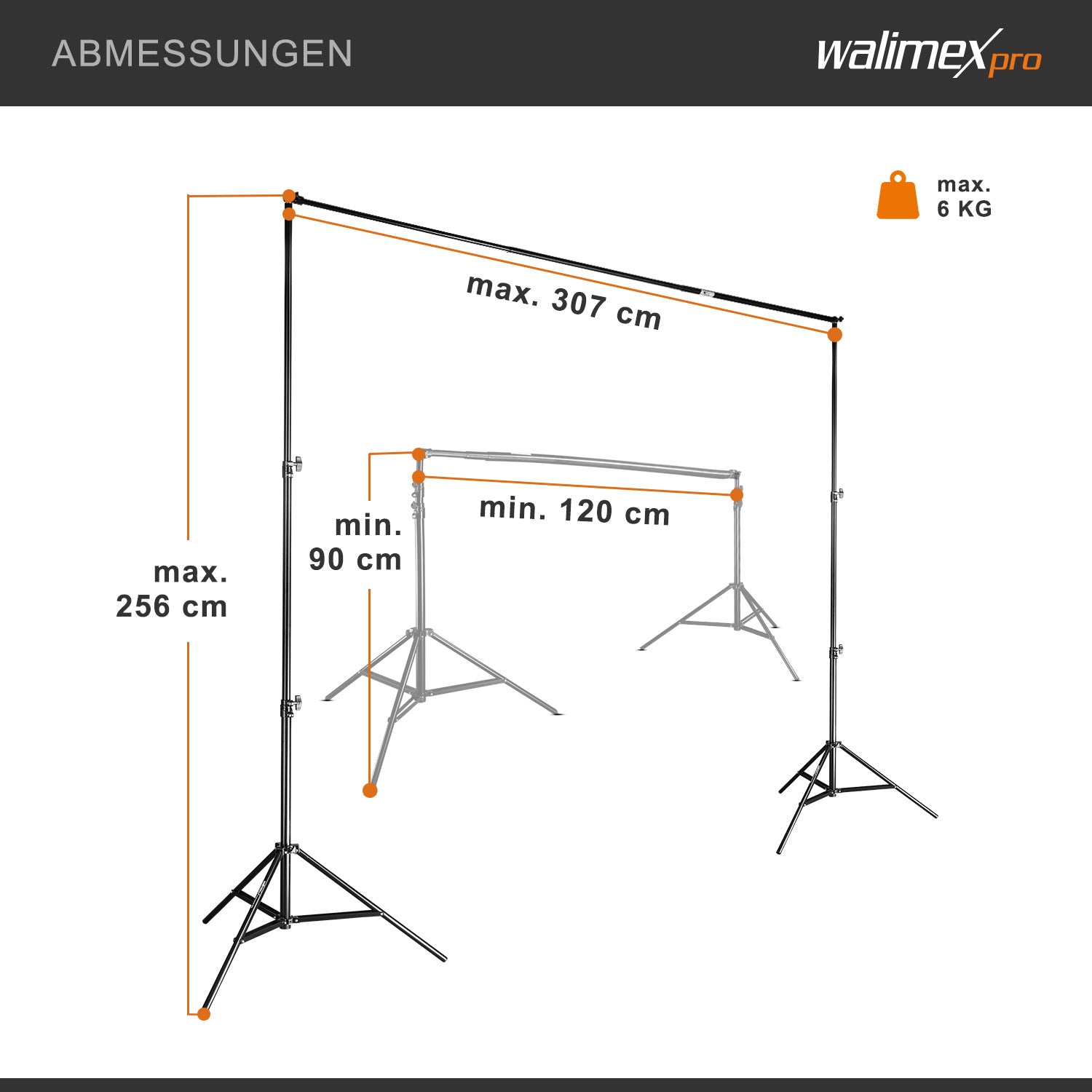 Telescopic Background System L 120-307 cm - sistema di sfondo fotografico stabile per studio e mobile I per fotografia, video e green screen I per tele di carta e tessuto