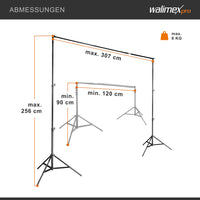 Telescopic Background System L 120-307 cm - sistema di sfondo fotografico stabile per studio e mobile I per fotografia, video e green screen I per tele di carta e tessuto