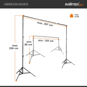 Telescopic Background System L 120-307 cm - sistema di sfondo fotografico stabile per studio e mobile I per fotografia, video e green screen I per tele di carta e tessuto