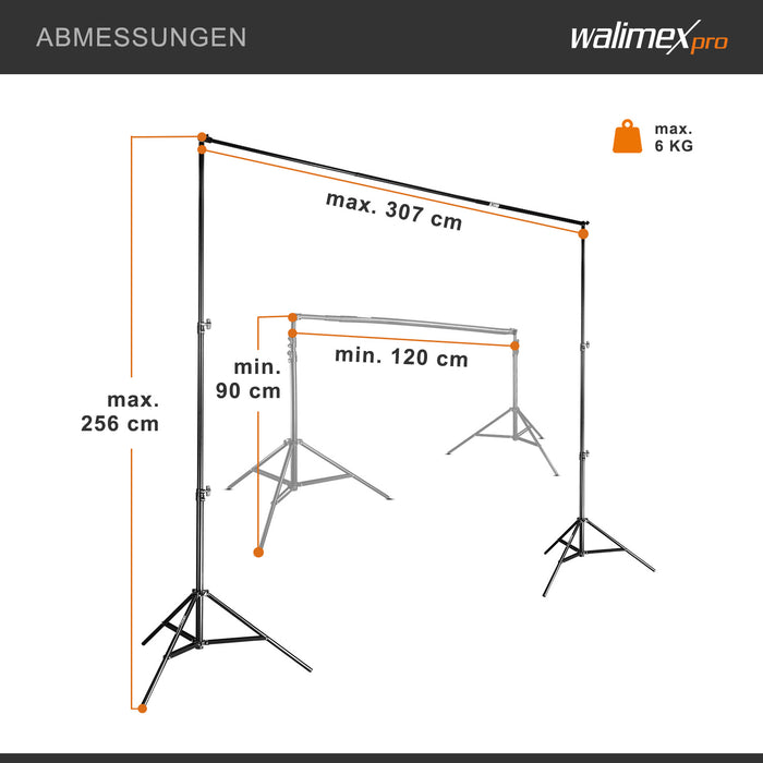 Telescopic Background System L 120-307 cm - sistema di sfondo fotografico stabile per studio e mobile I per fotografia, video e green screen I per tele di carta e tessuto