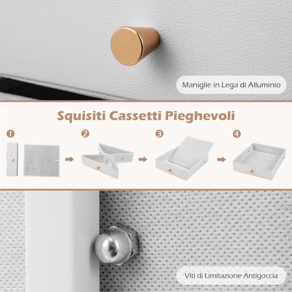 Carrello porta trucchi, organizer per cosmetici con cassetti, ruote e ripiani, carrello multiuso per prodotti per la cura della pelle, smalti per unghie, profumi, bianco 30 x 30 x 90 cm