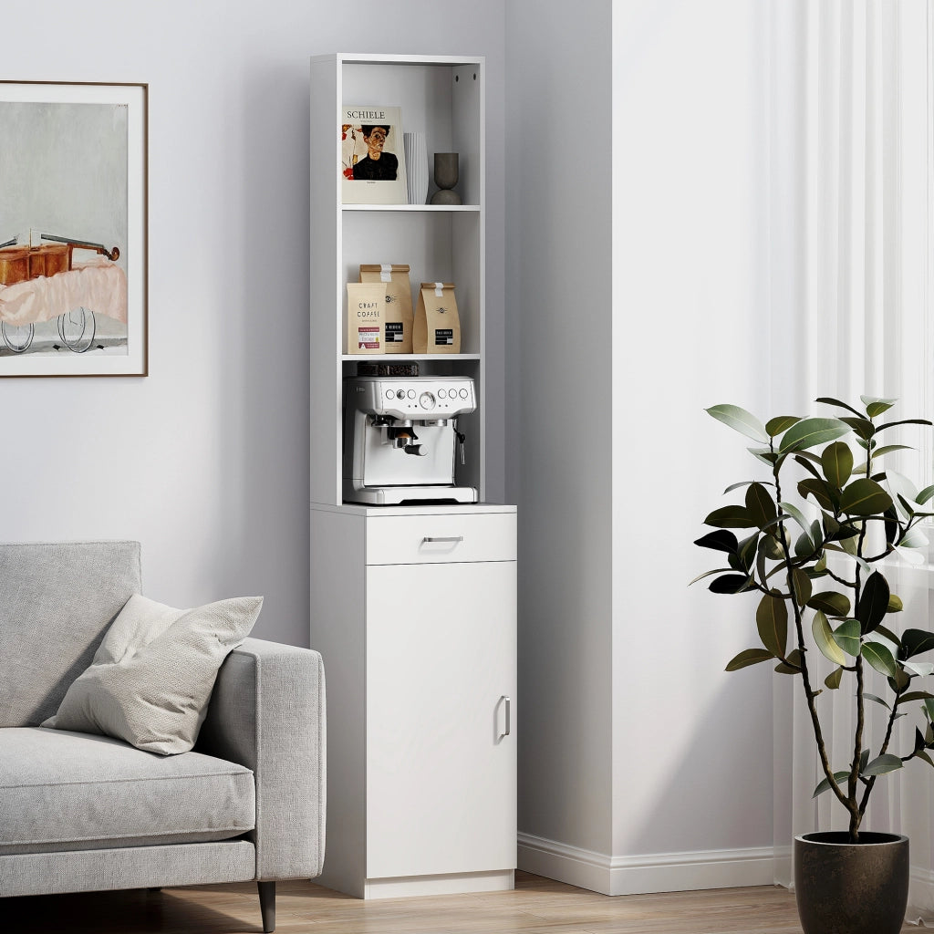 Armadietto Bagno Alto Stretto con Cassetti e Ripiani ¨C zephmum ¨C Bianco Truciolato 30x30x