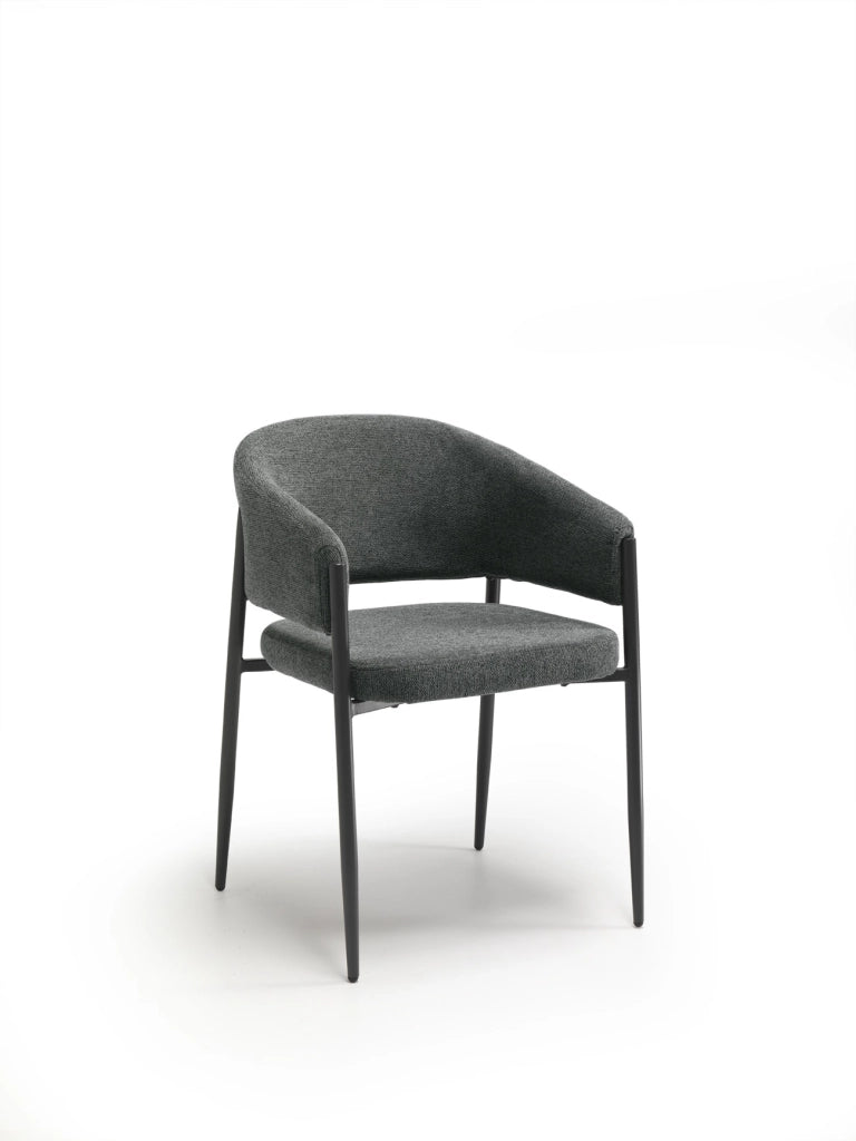 Sedia da interni Maya con braccioli, struttura in metallo antracite e seduta in tessuto Easy-Clean grigio scuro - Design Elegante