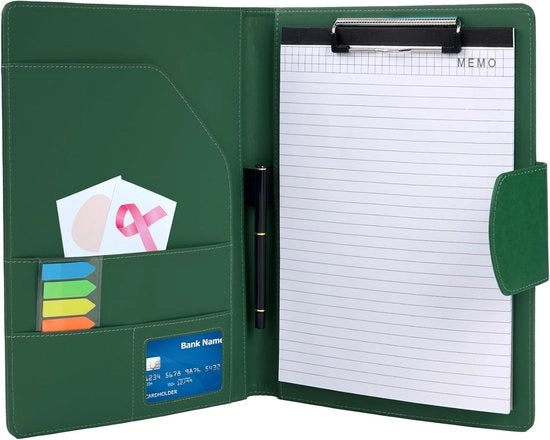 Conferentiemap A4 in pelle con chiusura magnetica, lavagna, blocco note e pen holder