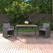 Set da Pranzo da Giardino 3 pz con Cuscini Polyrattan Grigiocod mxl 73512